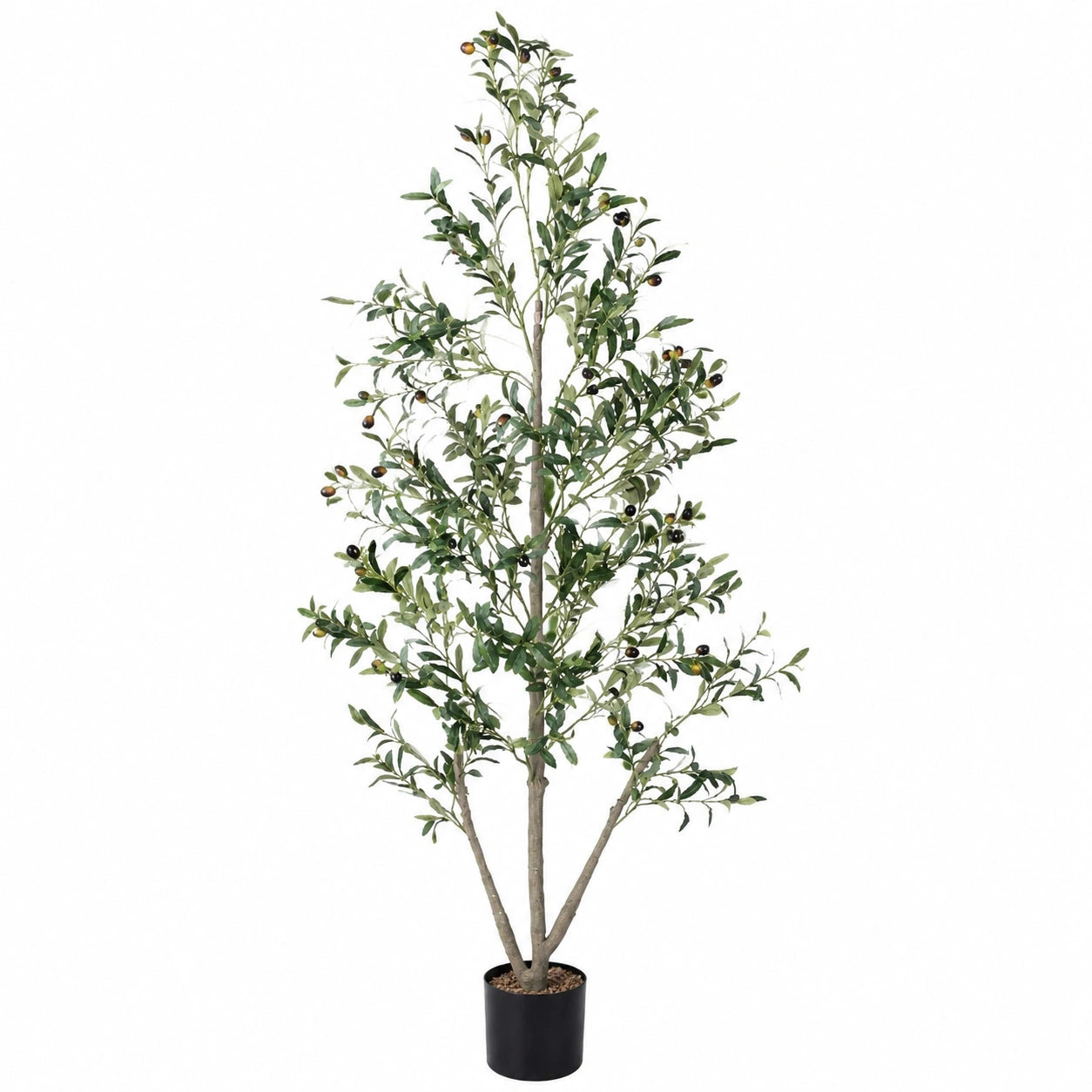 Albero Artificiale di Ulivo con Foglie Verdi e Frutti in Vaso, Altezza 180 cm