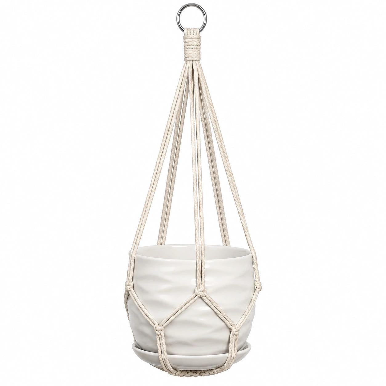 Vaso Sospeso in Ceramica con Corda Beige